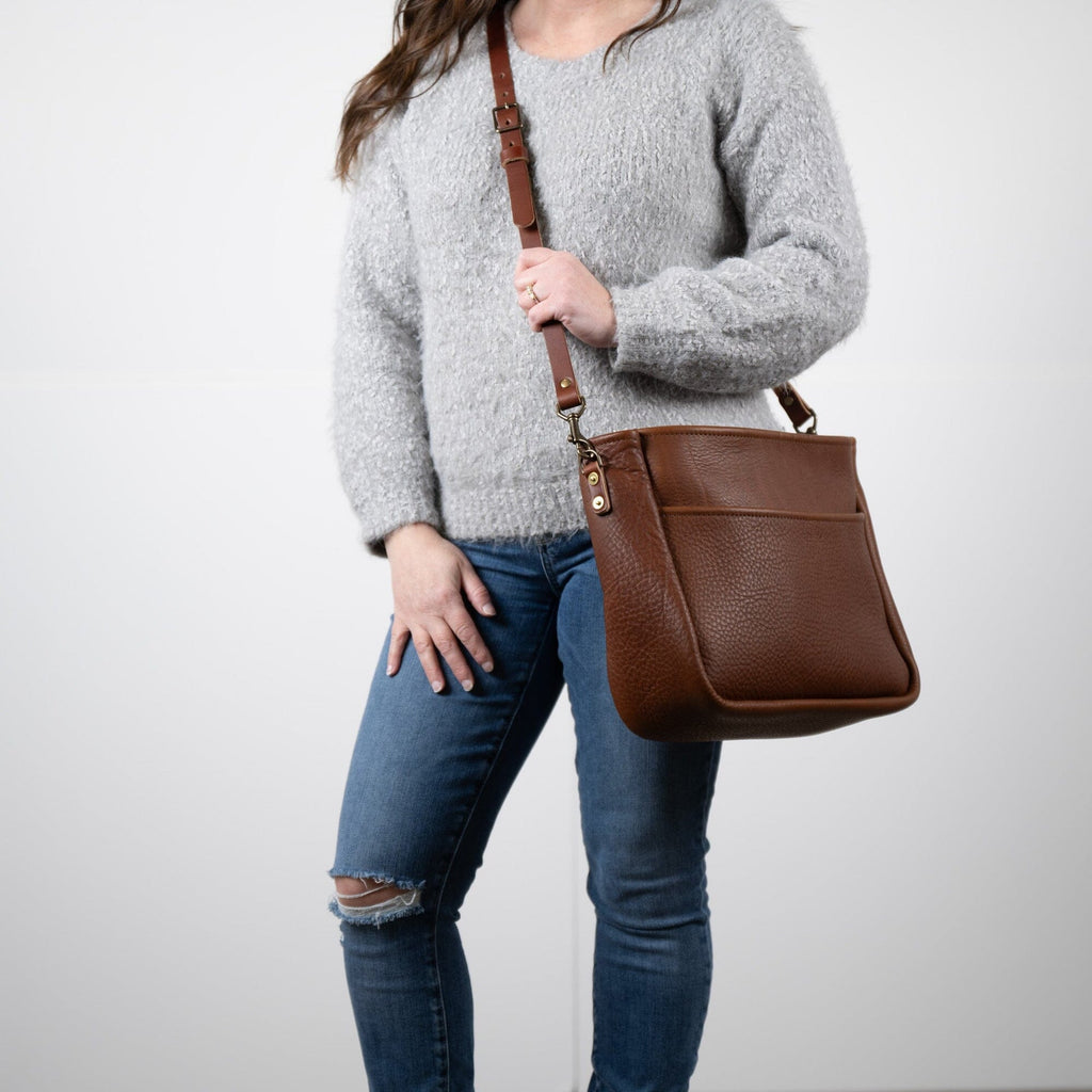 RENNIE LEATHER SHOULDER BAG - LARGE - SADDLE