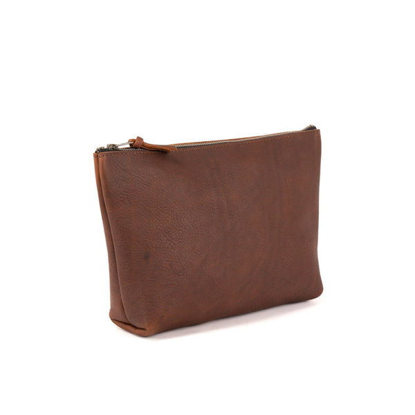 LEATHER ZIPPERED POUCH WITH GUSSET - XL